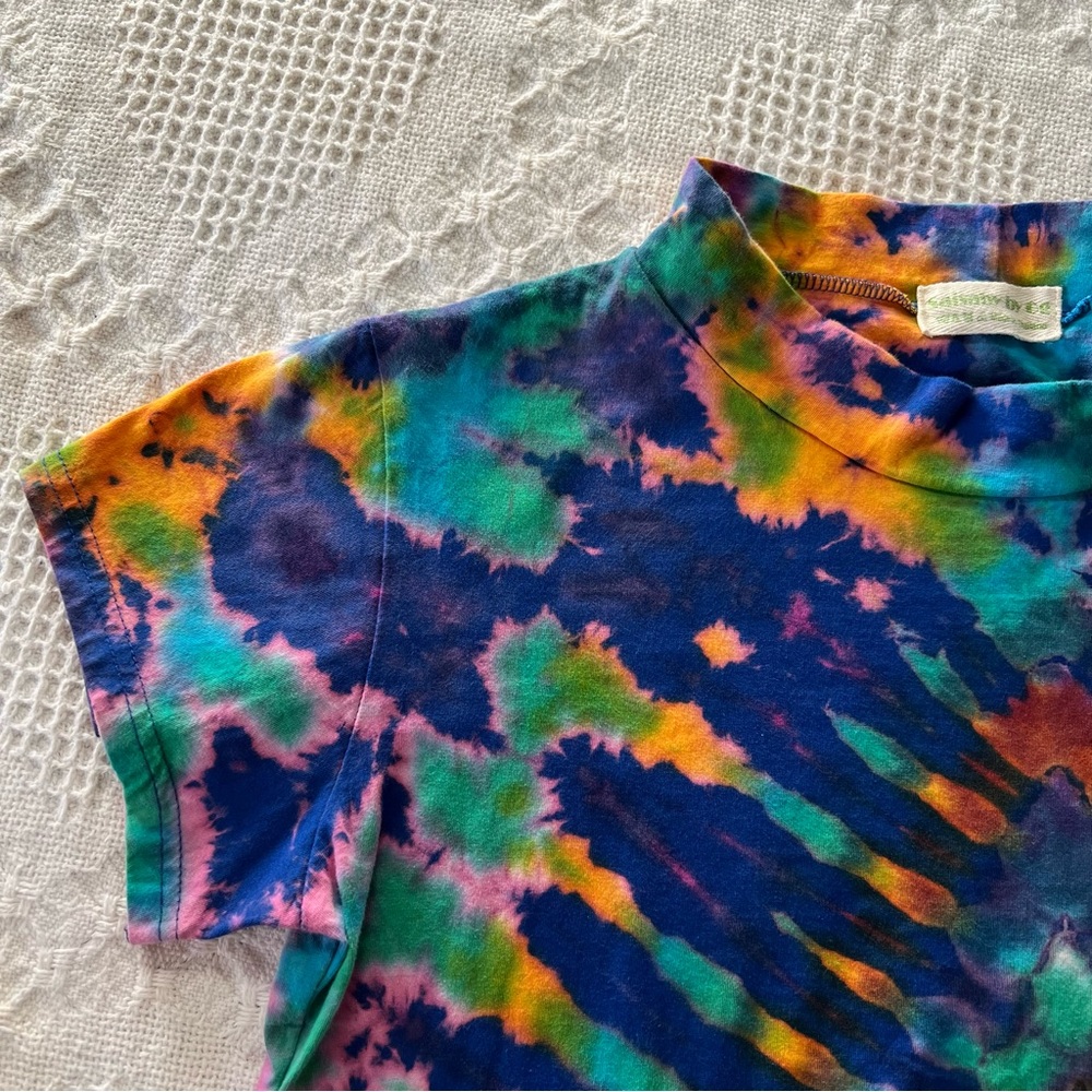 Saisby by Cg Vibrant Hand Tie-Dyed Mock Neck Dress Top Side Split Hem Cotton - Picture 7 of 15
